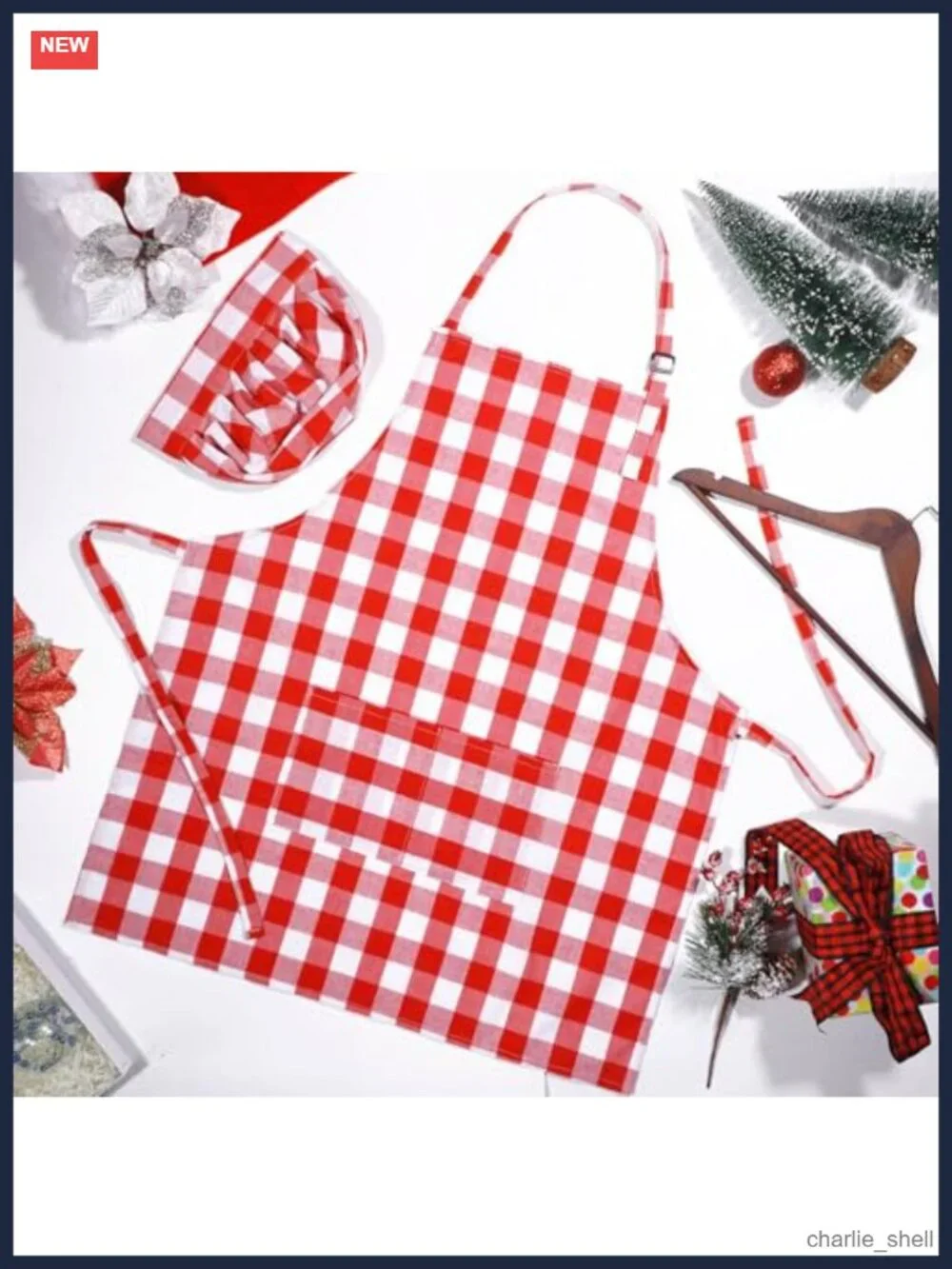 Chef Hat and Apron Set Plaid Polyester Adult Halloween Costume 2 Pc